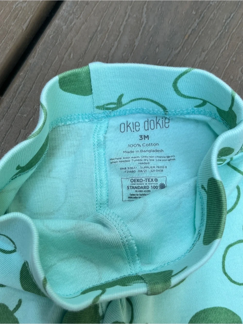 Okie Dokie Baby Aqua Gray Apples Long Sleeve Bodysuit Pants Set 3M